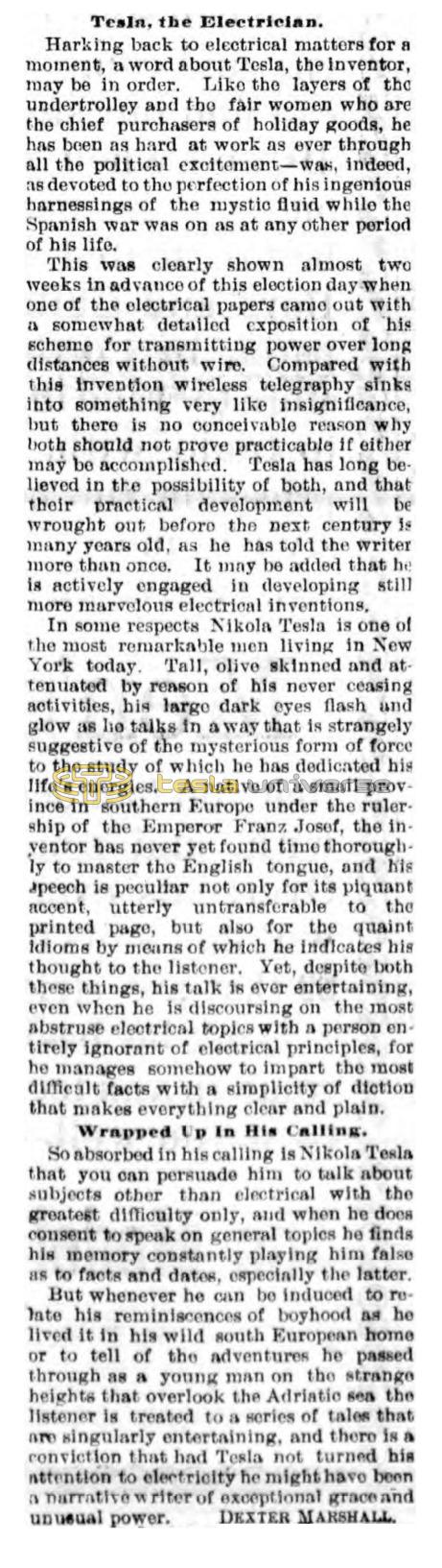 Preview of Nikola Tesla, Electric Inventor, and His Personality (reprint) article