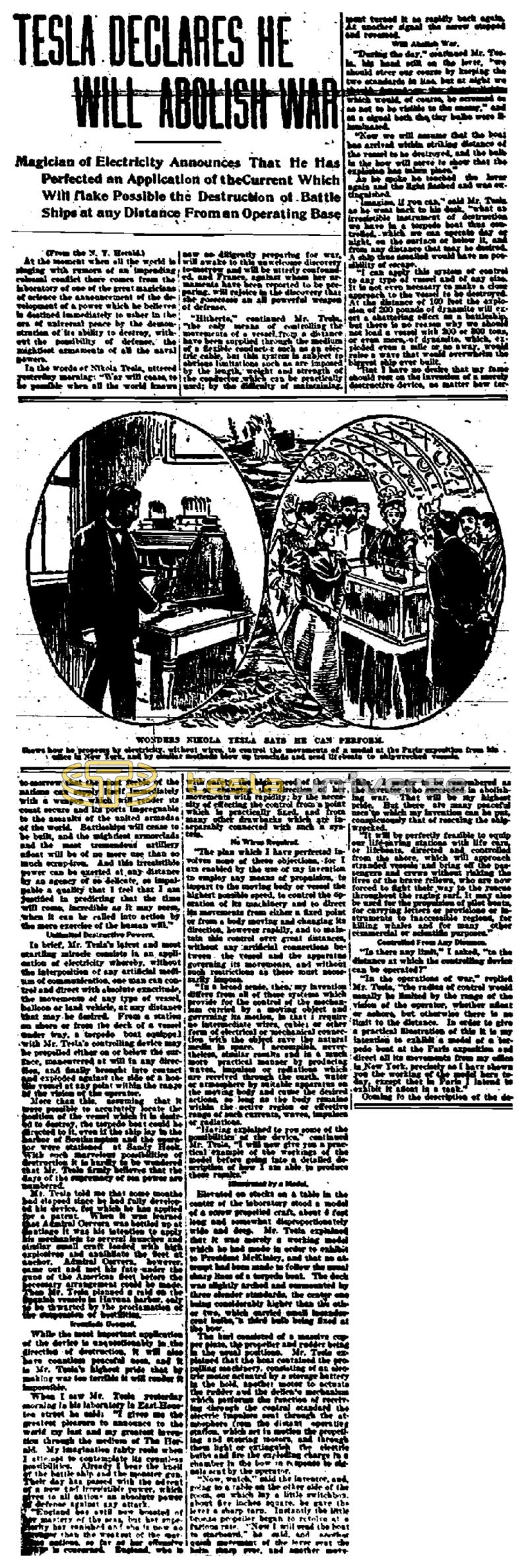 Preview of Tesla Declares He Will Abolish War (reprint) article