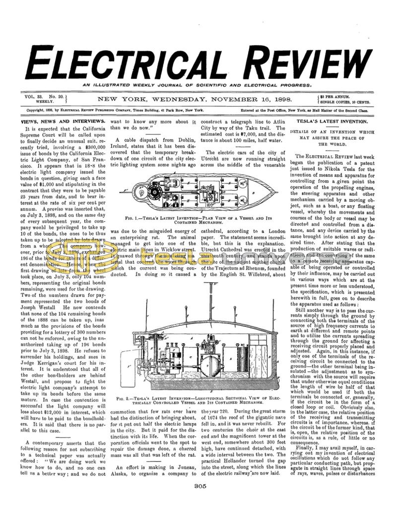 Preview of Nikola Tesla's Latest Invention: Details of an Invention Which May Assure the Peace of the World article