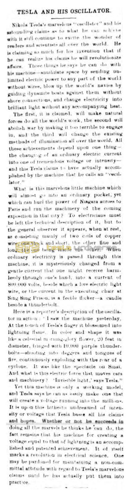 Preview of Tesla and His Oscillator article