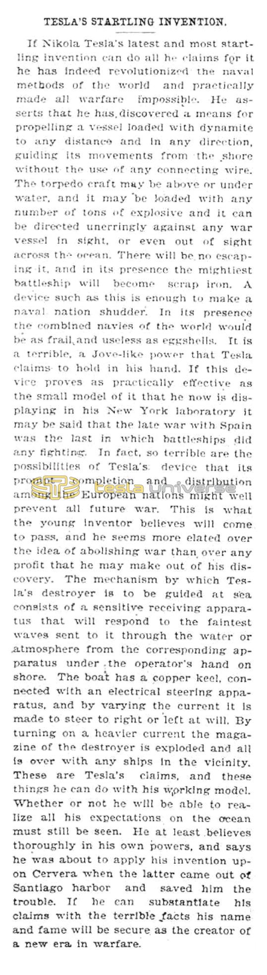 Preview of Tesla's Startling Invention article