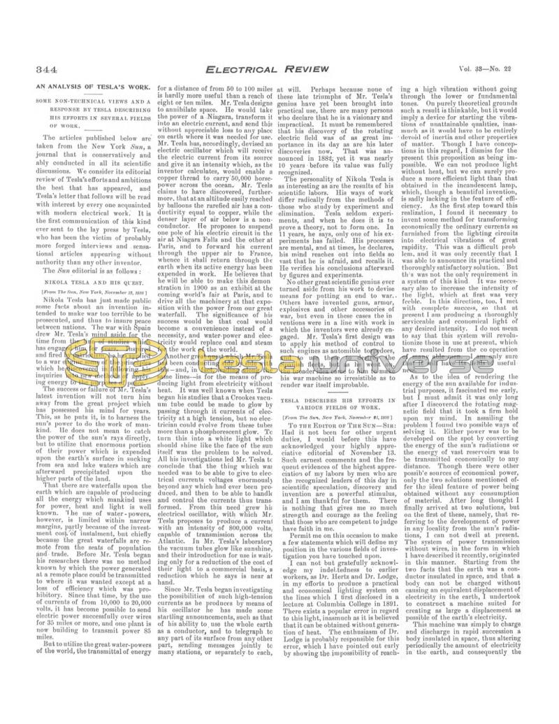 Preview of An Analysis of Tesla's Work article