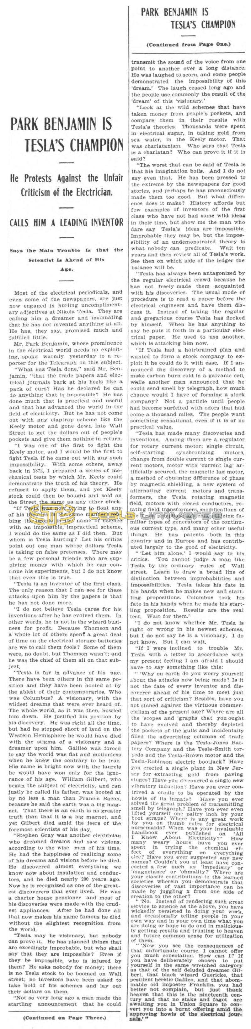 Preview of Park Benjamin is Tesla's Champion article