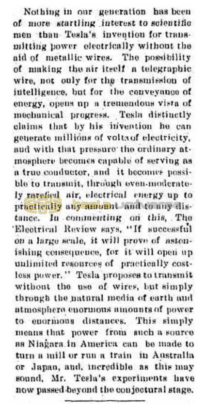 Preview of Tesla to Make Air Itself Telegraphic article