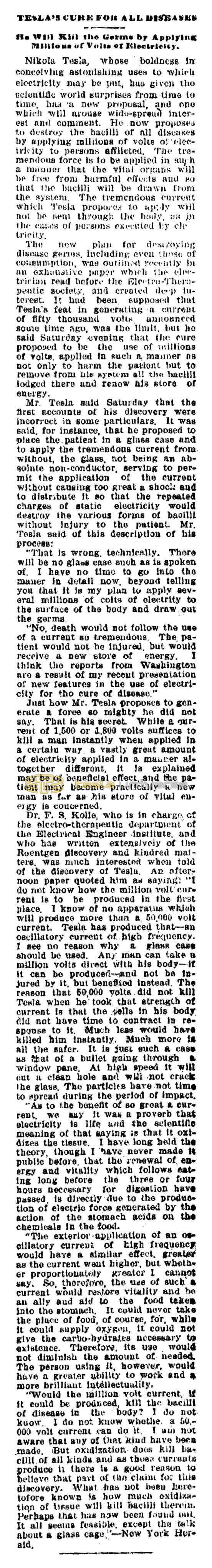Preview of Tesla's Cure for All Diseases article