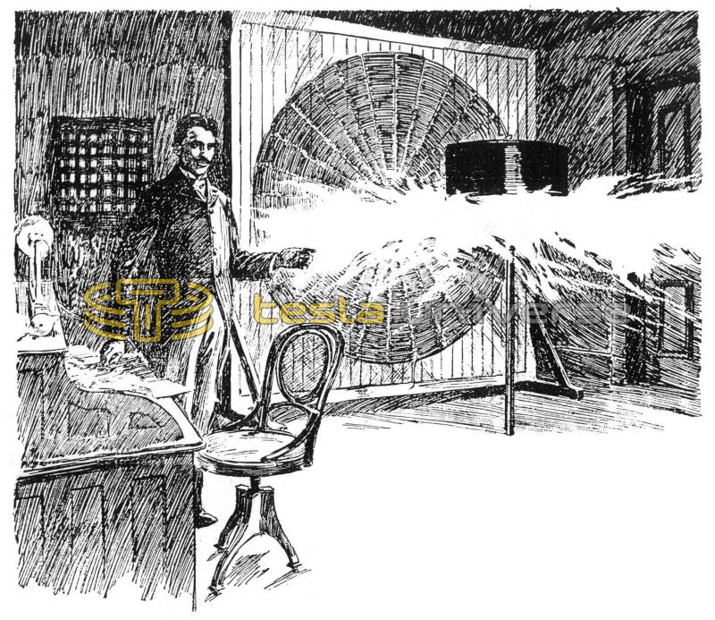 Illustration of Nikola Tesla in his Houston St. Laboratory