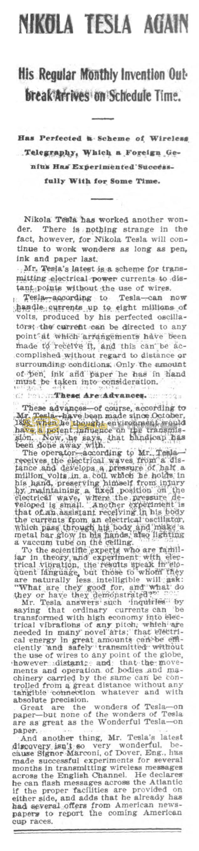 Preview of Nikola Tesla Again article