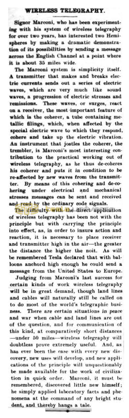 Preview of Wireless Telegraphy (Mar. 31, 1899) article