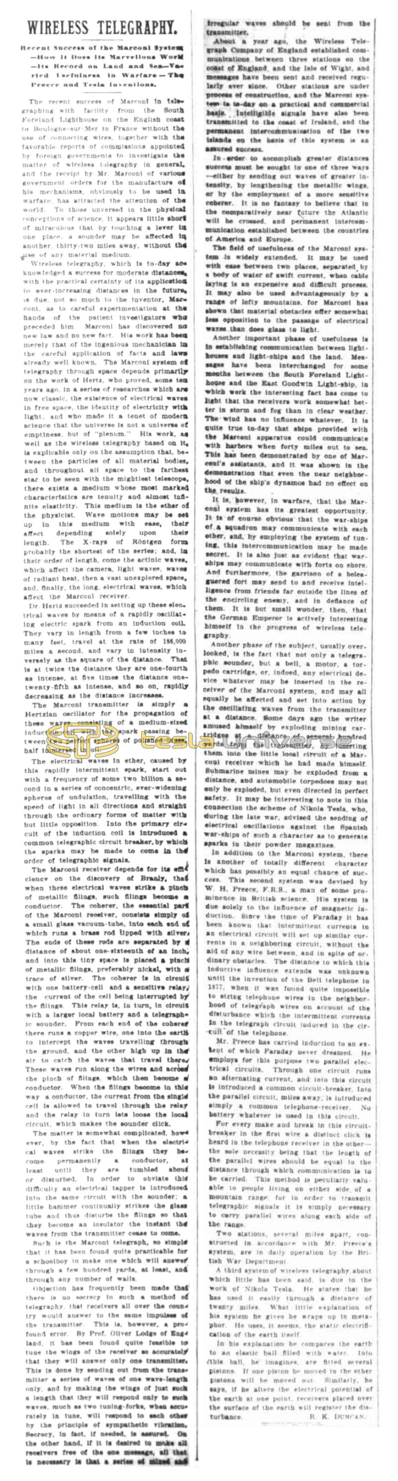 Preview of Wireless Telegraphy (Apr. 8, 1899) article
