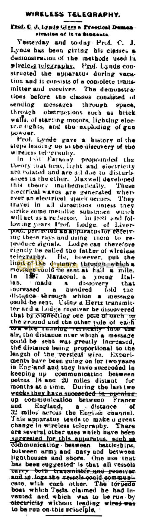 Preview of Wireless Telegraphy (Apr. 18, 1899) article
