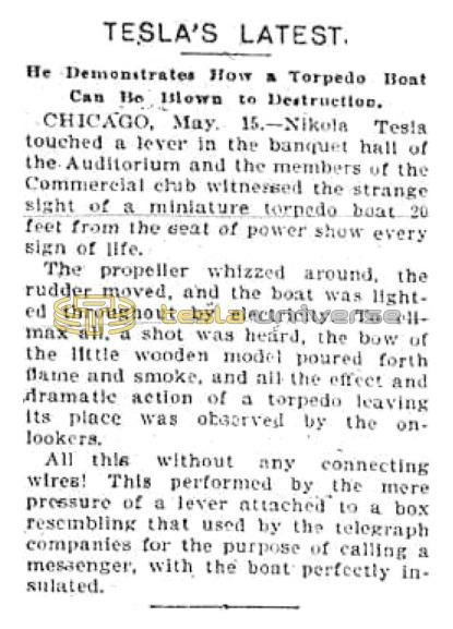 Preview of Tesla's Latest - He Demonstrates How a Torpedo Boat Can Be Blown to Destruction article