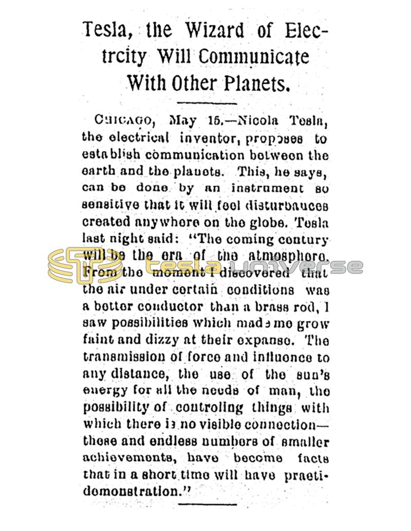 Preview of Tesla, the Wizard of Electricity Will Communicate with Other Planets article