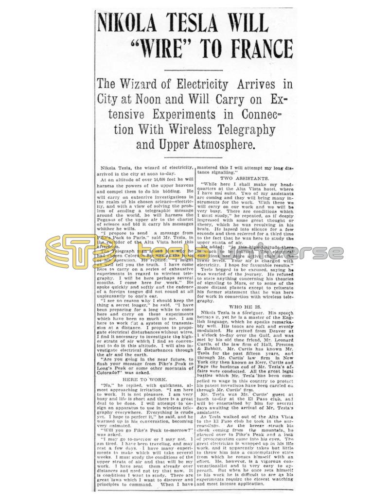 Preview of Nikola Tesla Will "Wire" to France article