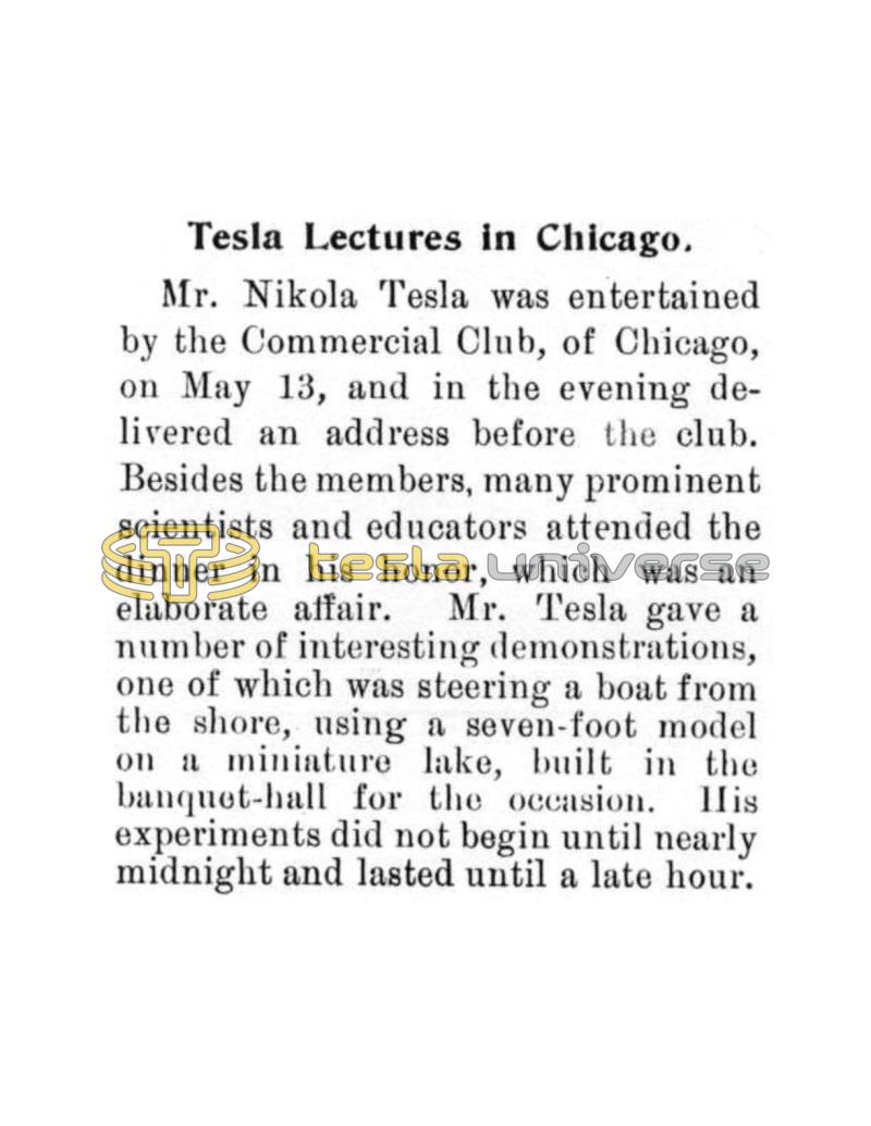 Preview of Nikola Tesla Lectures in Chicago article