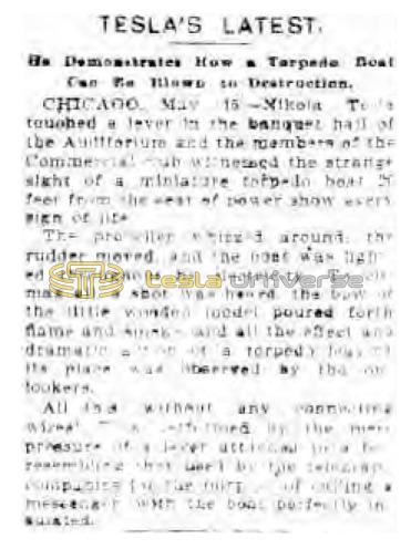 Preview of Tesla's Latest - He Demonstrates How a Torpedo Boat Can Be Blown to Destruction (reprint 4) article