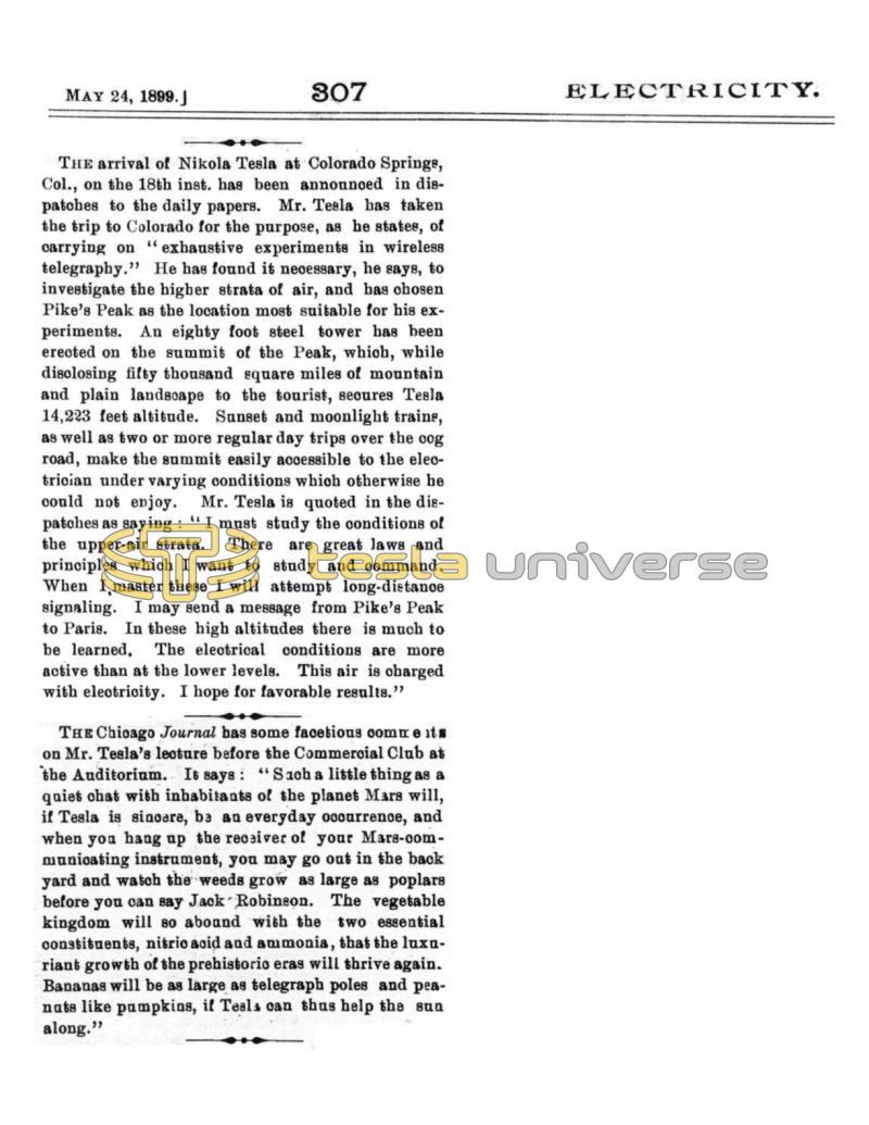 Preview of Nikola Tesla's Lecture in Chicago and Arrival in Colorado Springs article