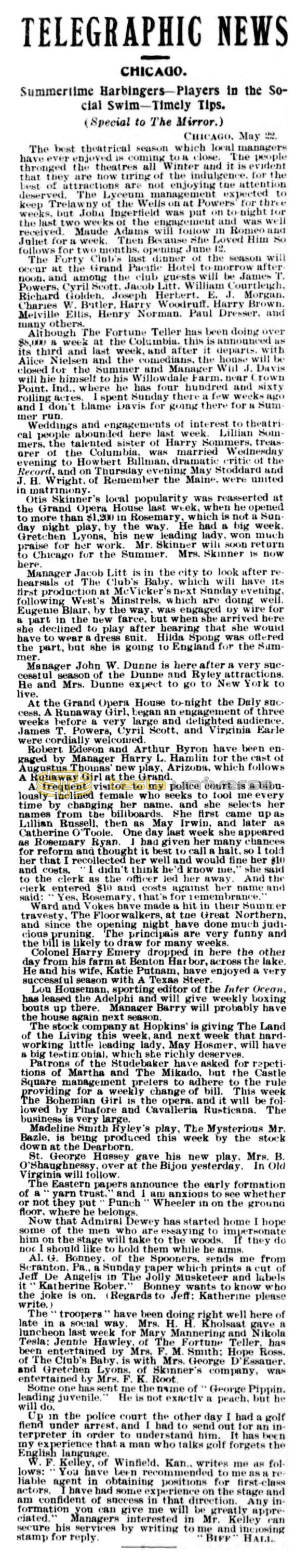 Preview of Telegraphic News - Chicago (May 22, 1899) article