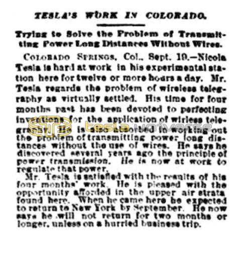 Preview of Tesla's Work in Colorado - Trying to Solve the Problem of Transmitting Power Long Distances Without Wires article