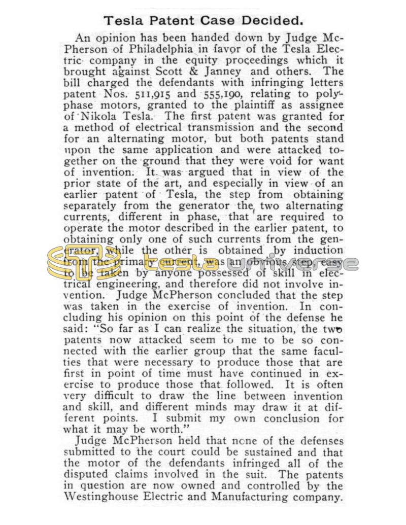 Preview of Tesla Patent Case Decided article