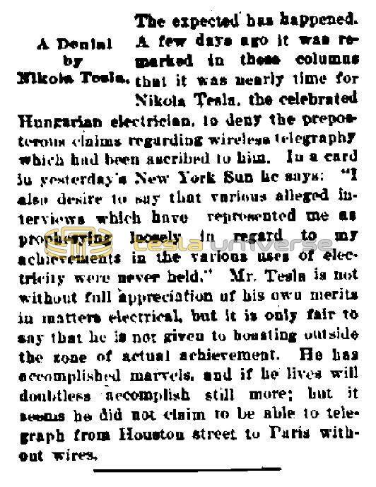 Preview of A Denial by Nikola Tesla article