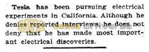 Preview of Tesla Pursuing Electrical Experiments in California? article