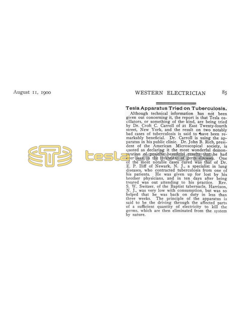 Preview of Tesla Apparatus Tried on Tuberculosis article