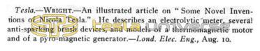 Preview of Announcement of "Some Novel Inventions of Nikola Tesla" article article
