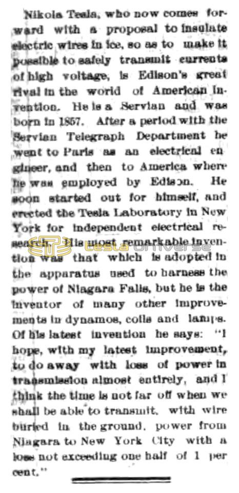 Preview of Nikola Tesla to Insulate Electric Wires in Ice article