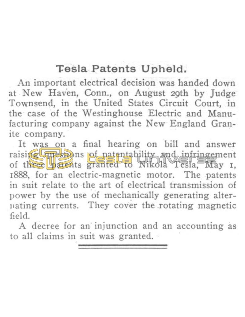 Preview of Tesla Patents Upheld in New England Granite Suit article