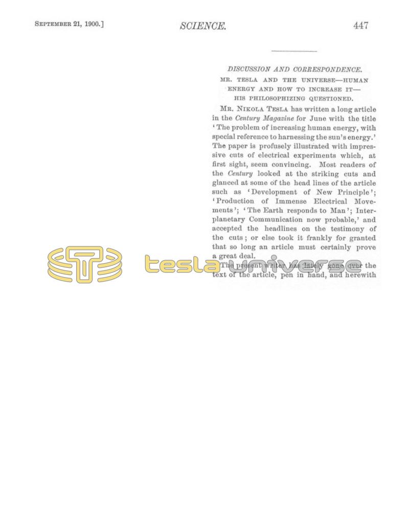 Preview of Mr. Tesla and the Universe - Human Energy and How to Increase It - His Philosophizing Questioned article