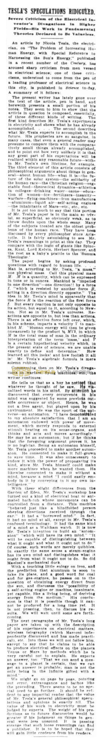 Preview of Tesla's Speculations Ridiculed article