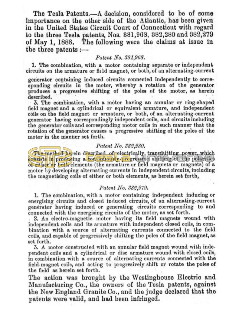 Preview of The Tesla Patents - Action against New England Granite Co. article