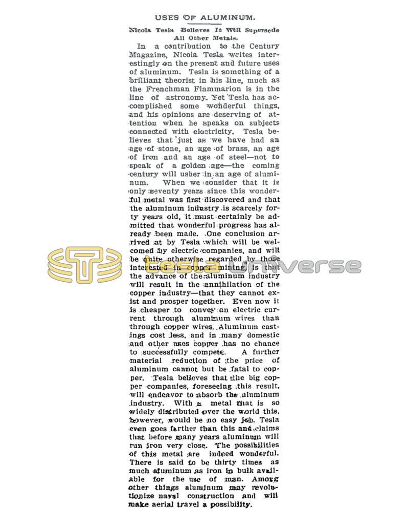 Preview of Tesla's View on Uses of Aluminum article