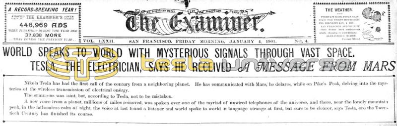 Preview of World Speaks to World with Mysterious Signals through Vast Space - Tesla, The Electrician, Says He Received a Message from Mars. article