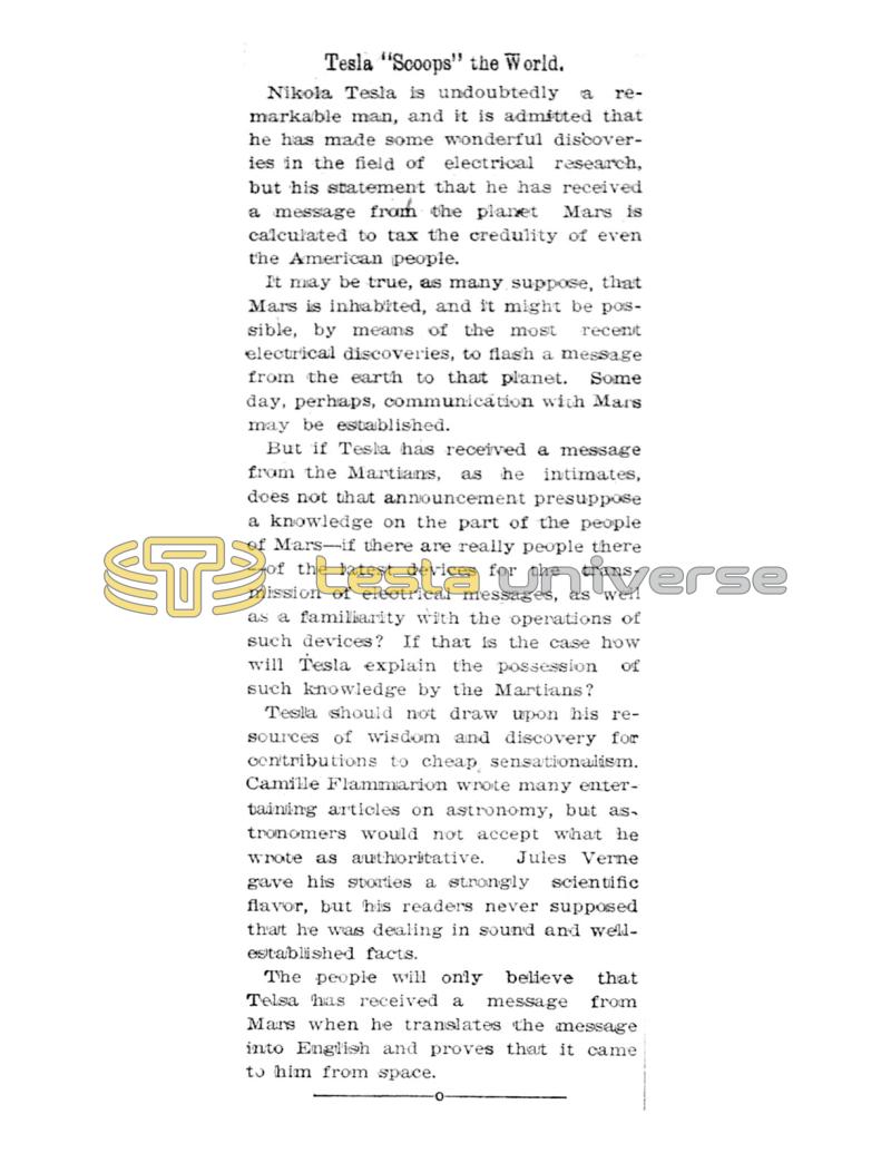 Preview of Tesla "Scoops" the World article