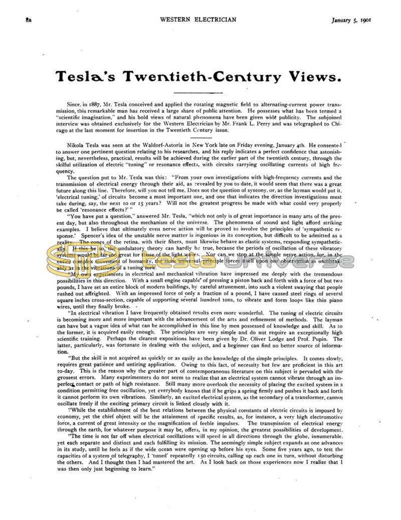 Preview of Tesla's Twentieth-Century Views article