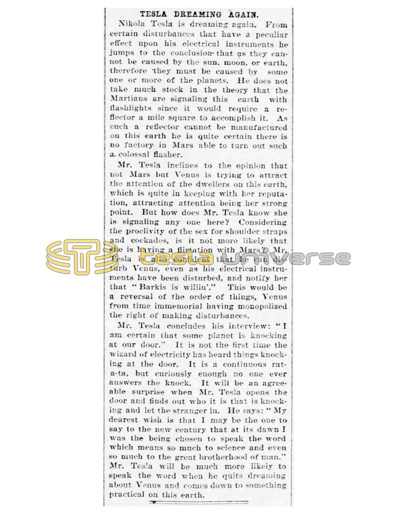 Preview of Tesla Dreaming Again article