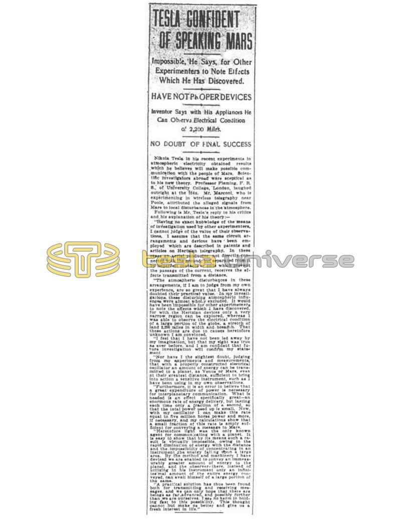 Preview of Tesla Confident of Speaking Mars article