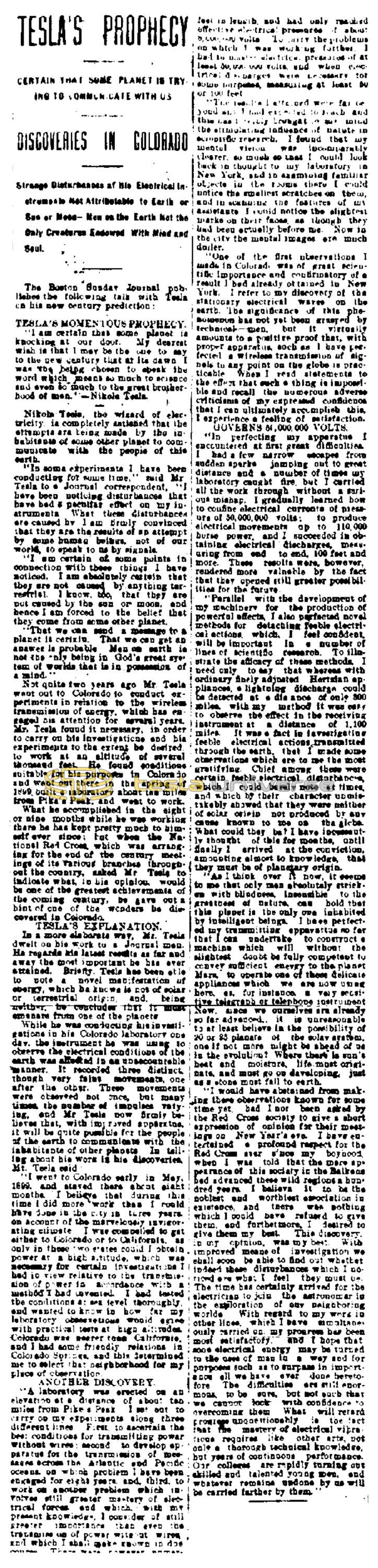 Preview of Tesla's Prophecy article