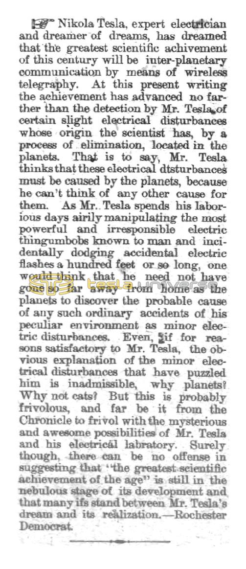 Preview of Nikola Tesla, Expert Electrician and Dreamer of Dreams article
