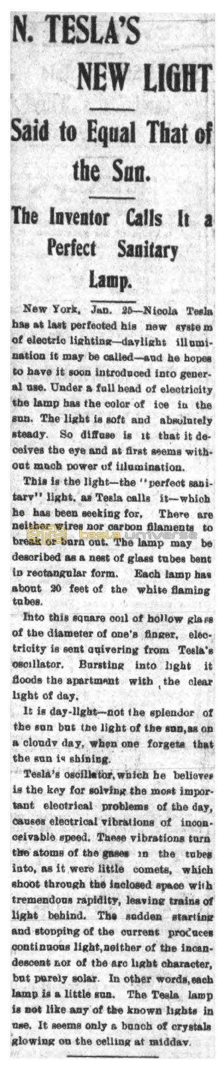 Preview of Nikola Tesla's New Light article