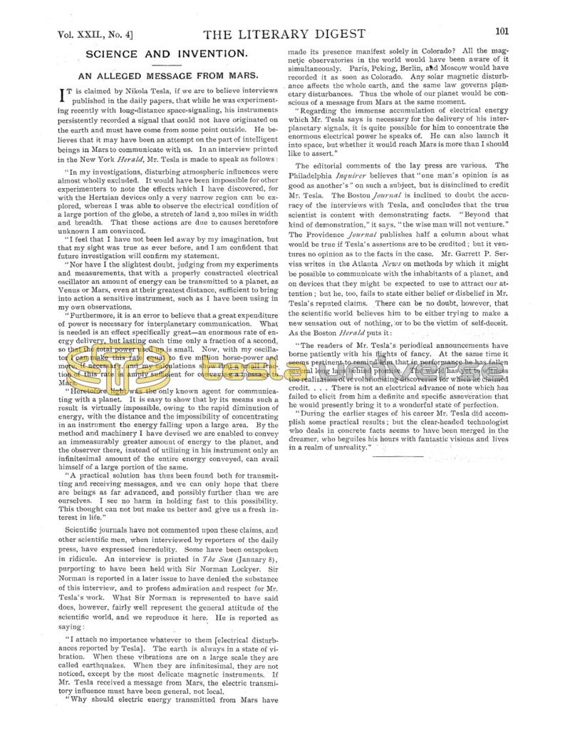 Preview of An Alleged Message from Mars article