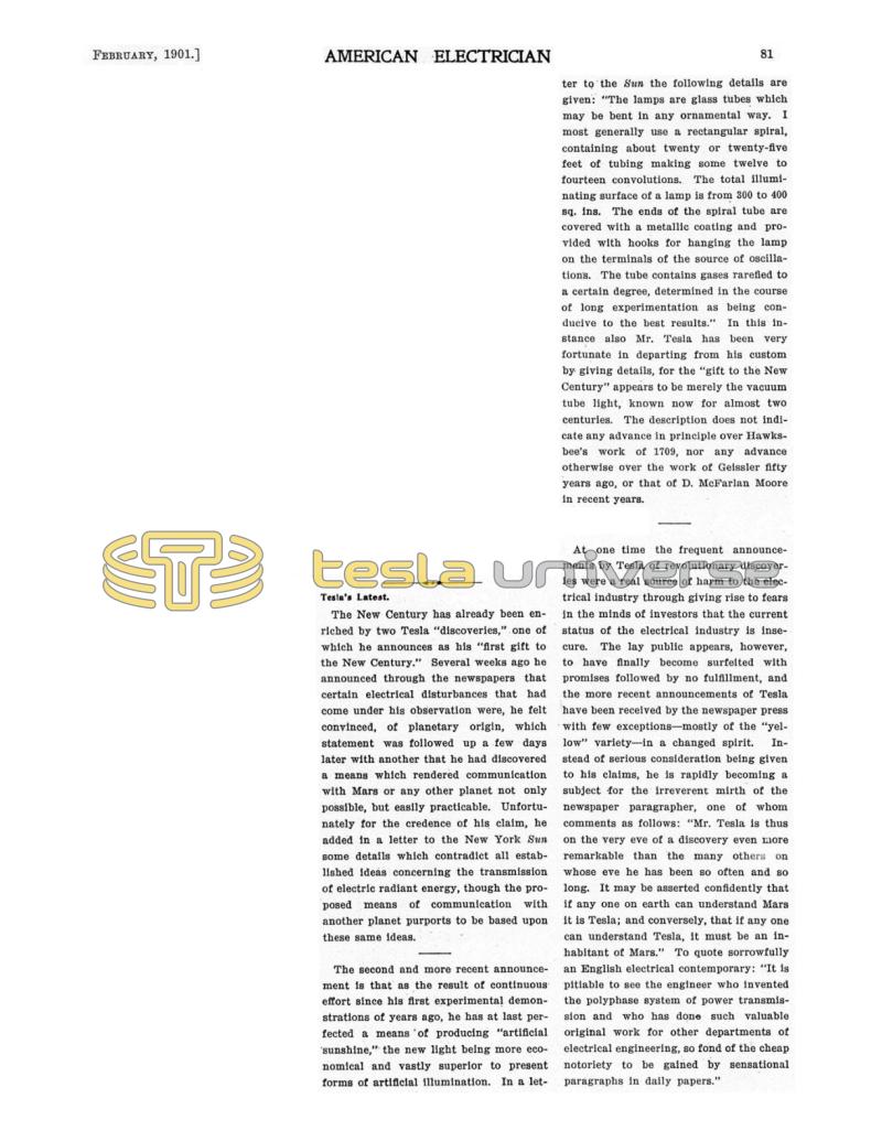 Preview of Tesla's Latest - Interplanetary Communication and Artificial Sunshine article