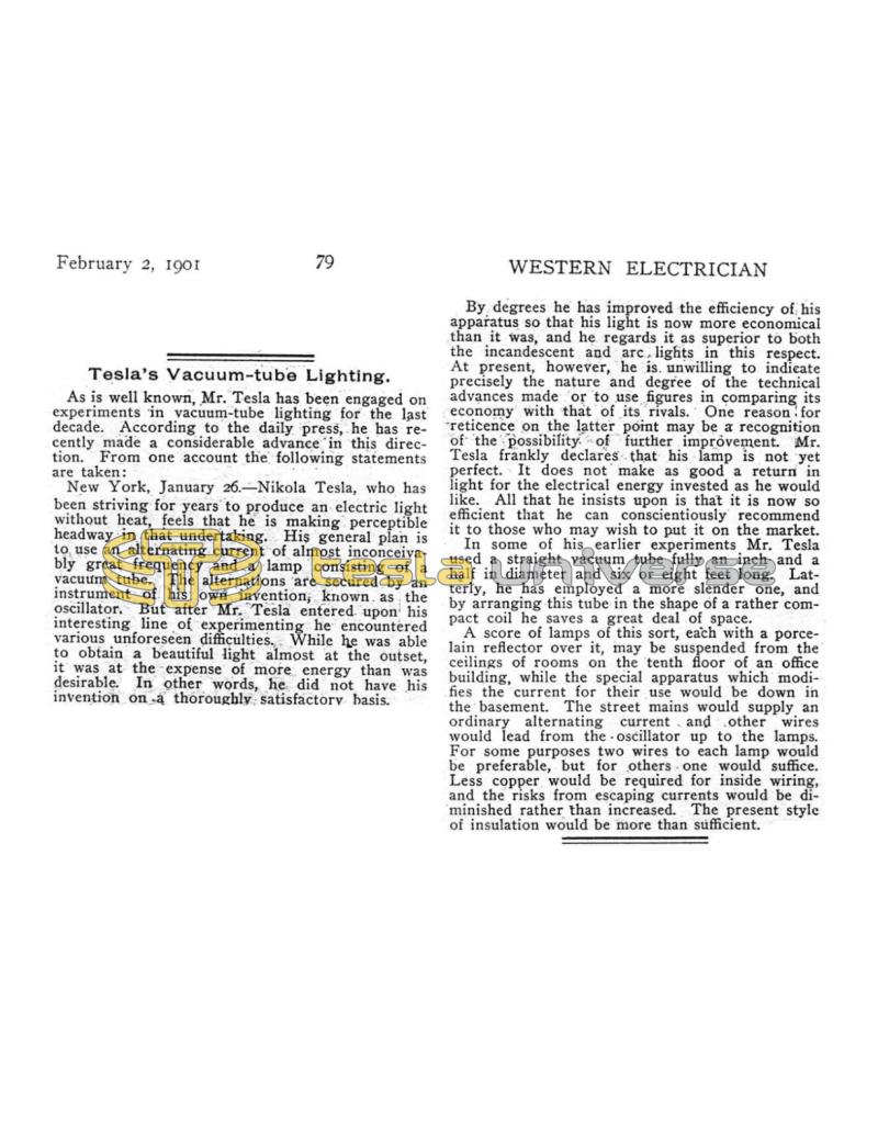 Preview of Tesla's Vacuum-tube Lighting article