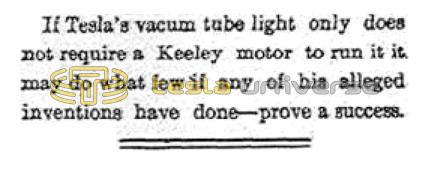 Preview of Does Tesla's Vacuum Tube Light Require Keely Motor? article