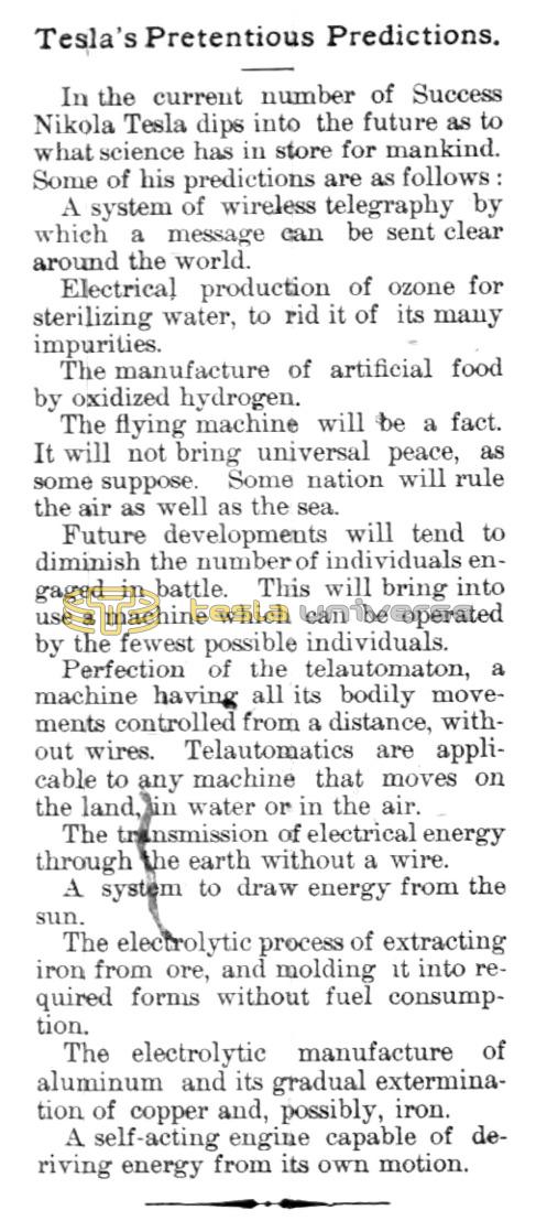 Preview of Tesla's Pretentious Predictions (reprint) article