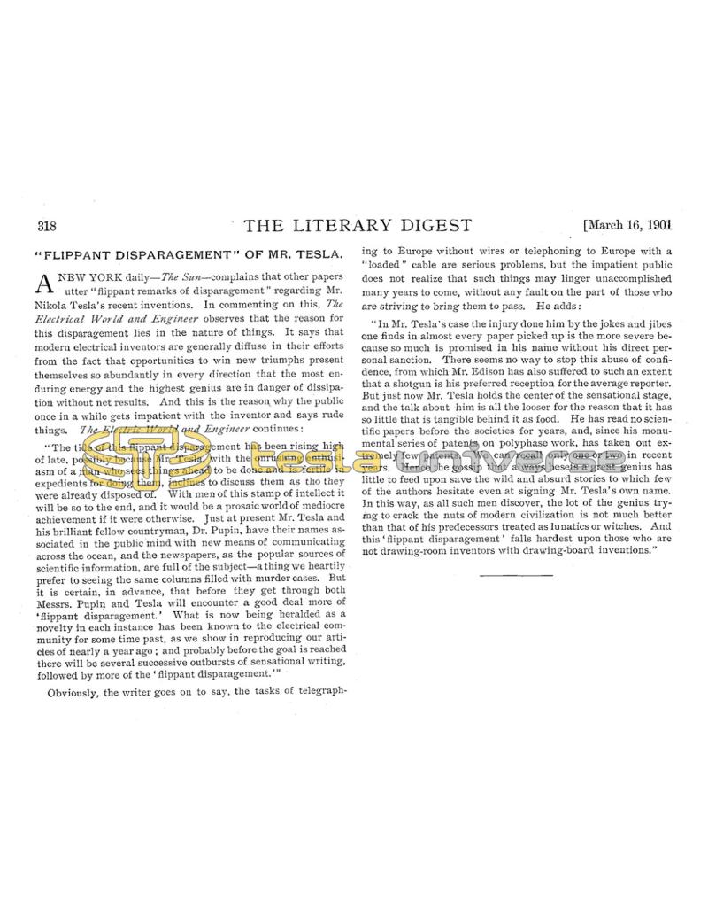 Preview of “Flippant Disparagement” of Mr. Tesla article