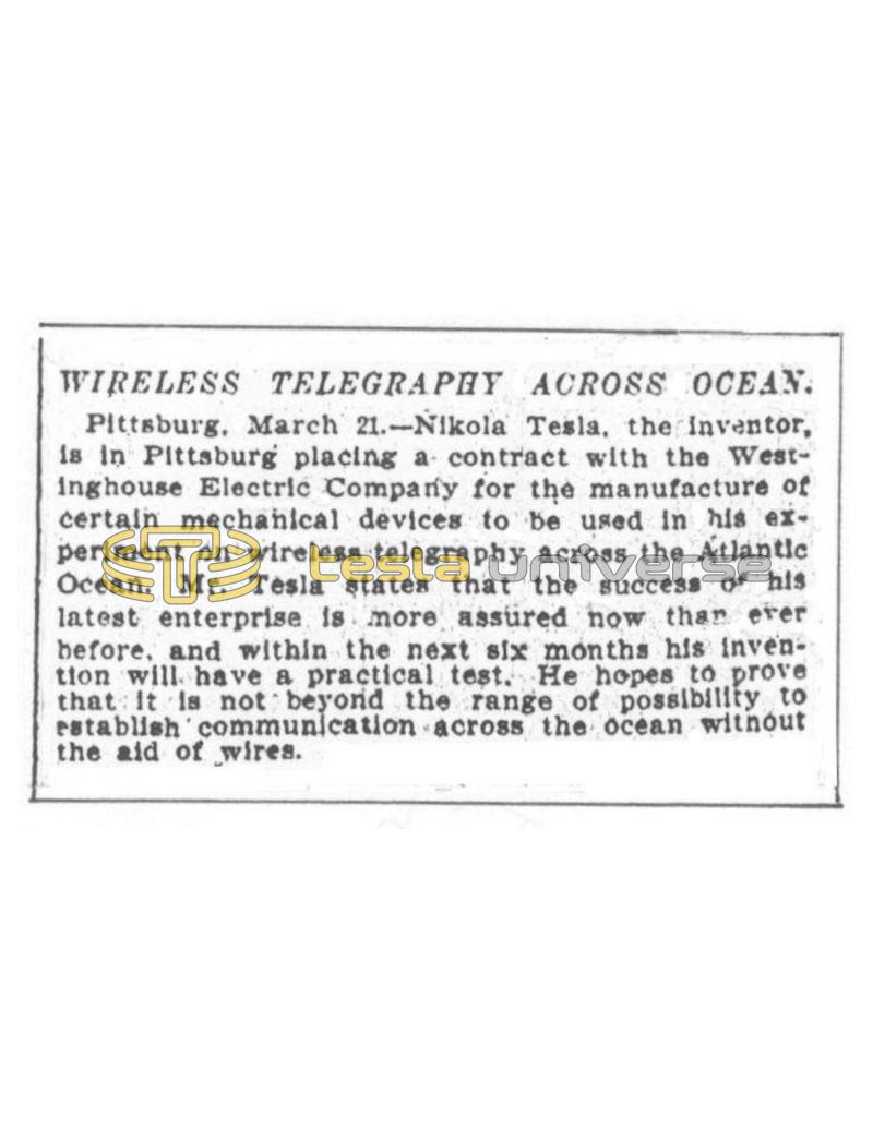 Preview of Wireless Telegraphy Across Ocean article