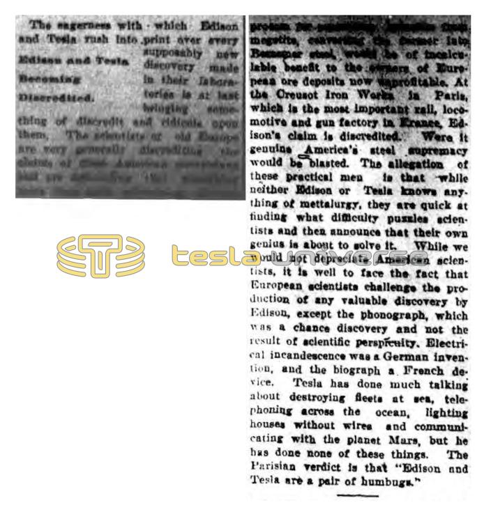 Preview of Edison and Tesla Becoming Discredited article