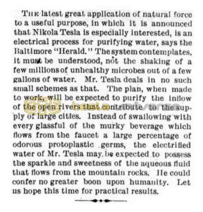 Preview of Tesla's Electrical Process for Water Purification article